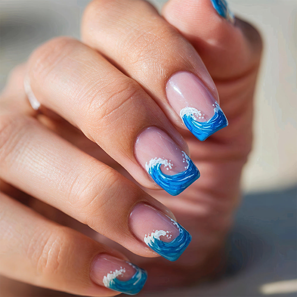Ocean Breeze Medium Square Blue Wave Press On Nail Set