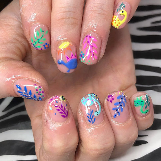 Tropical Fantasy Short Squoval Colorful Floral Press On Nail Set