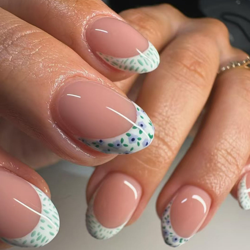 Botanical Bliss Medium Almond Pastel Floral Tip Press On Nail Set