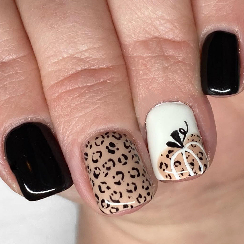 Wild Safari Short Square Black and Animal Print Accent Press On Nail Set