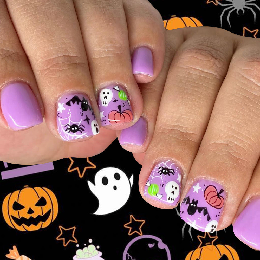 Spooky Celebration Short Square Lavender Nails with Halloween Themed Art