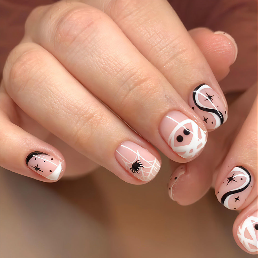 Spooky Vibes Short Square Pink with Intricate Halloween Designs Nail Set