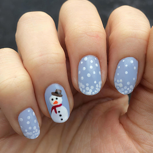 Winter Wonderland Short Round Soft Blue Snowman Nail Press Set