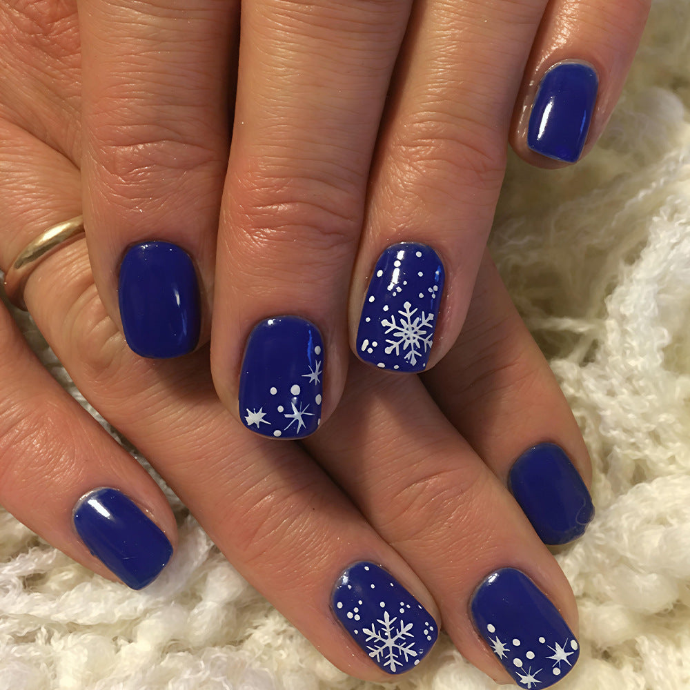 Winter Wonderland Short Squoval Deep Blue with Snowflake Design Press On Nail Set