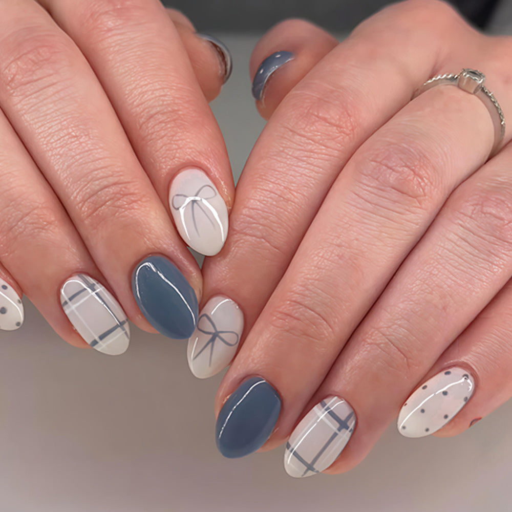Chic Blue Elegance Short Almond Matte Finish Press on Nail Set