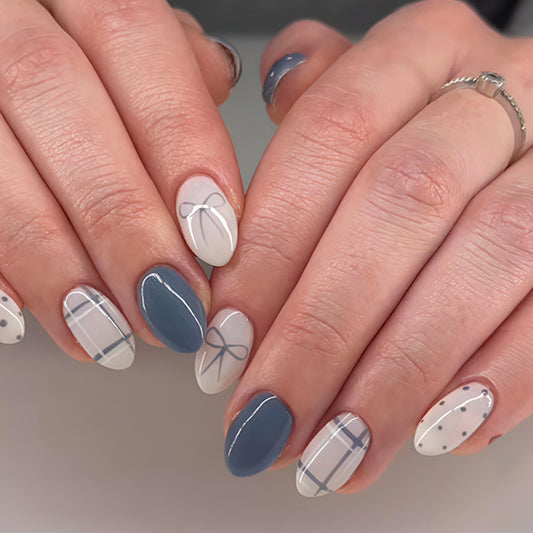 Chic Blue Elegance Short Almond Matte Finish Press on Nail Set