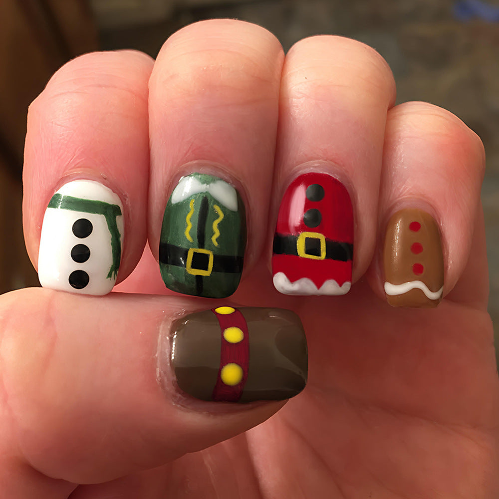 Festive Holiday Short Square Green and Red Santa Theme Press On Nail Set