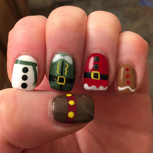 Festive Holiday Short Square Green and Red Santa Theme Press On Nail Set