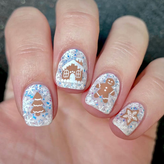 Charming Winter Wonderland Short Square Icy Sparkle Nail Set