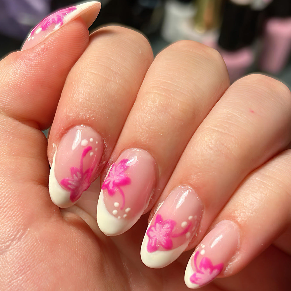 Blossom Beauty Medium Almond Pink Floral Design Press On Nail Set