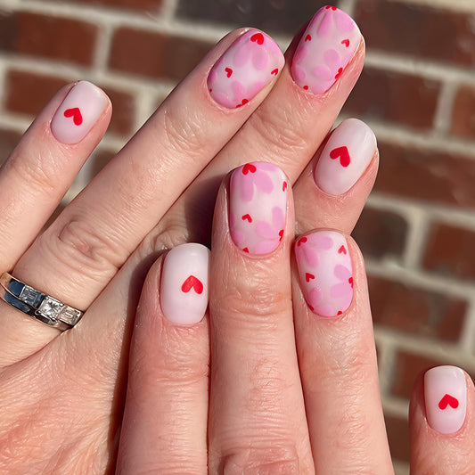 Romantic Hearts Short Square Pink Ombre Nail Set with Love Design