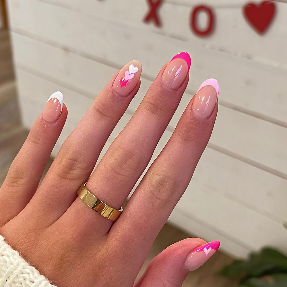 Love Struck Medium Oval Pink Heart Accent Press On Nail Set
