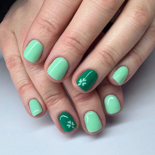 Spring Blossom Short Square Minty Green with Floral Accent Press On Nail Set