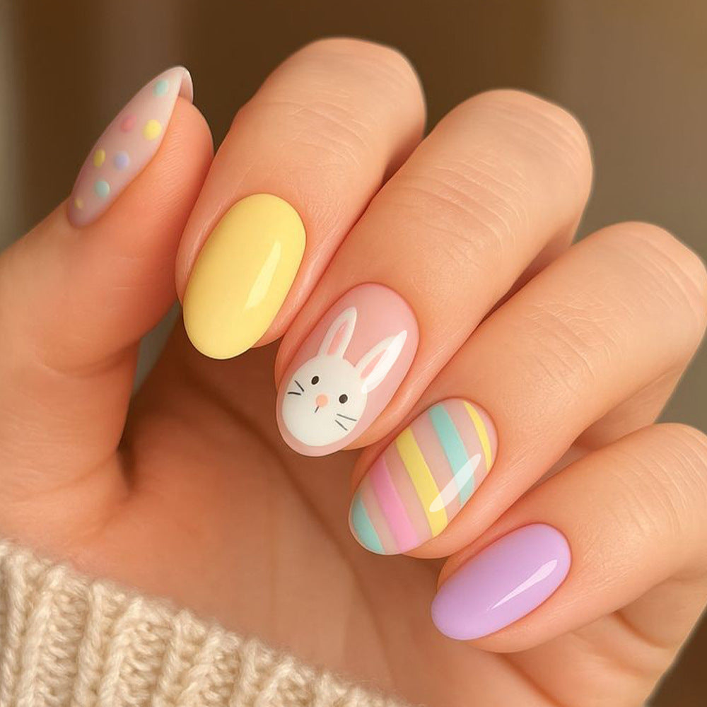 Springtime Delight Short Round Pastel Colors Adorned with Bunny Design