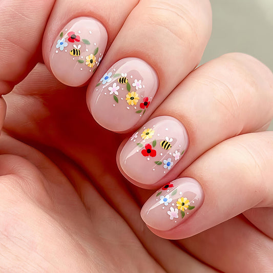 Spring Blossom Short Round Floral Design Press On Nail Set
