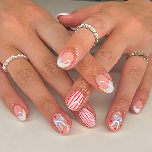 Festive Celebration Short Almond White with Colorful Design Press-On Nail Set