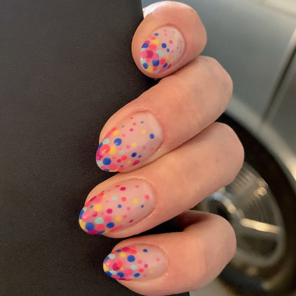 Vibrant Celebration Medium Almond Light Pink with Colorful Dots Press on Nail Set