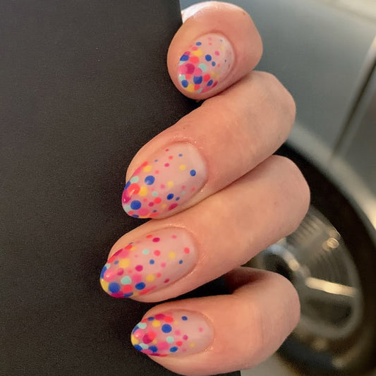 Vibrant Celebration Medium Almond Light Pink with Colorful Dots Press on Nail Set