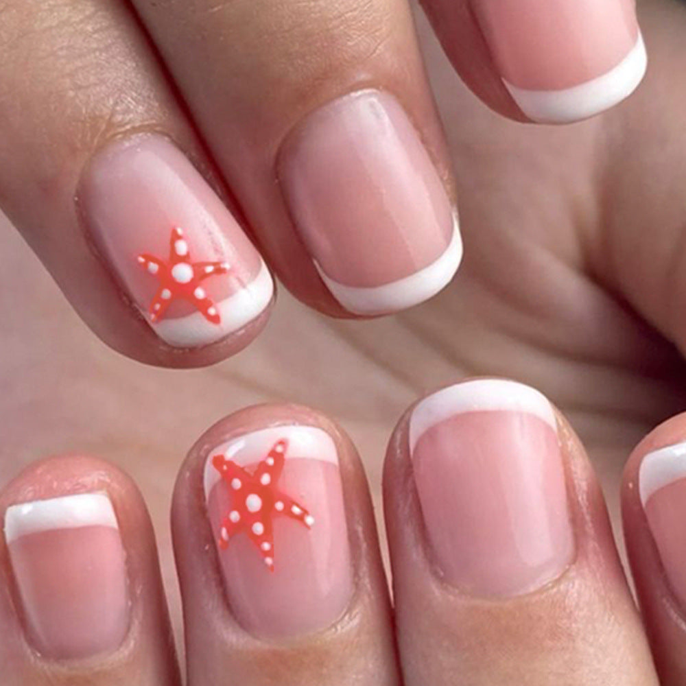 Coastal Vibes Short Square Soft Pink with Starfish Accent Press on Nail Set