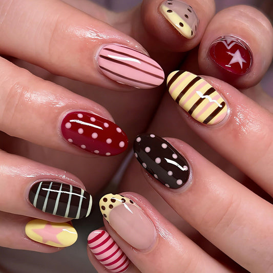 Sweet Treats Short Almond Multi-Color Patterned Press On Nail Set