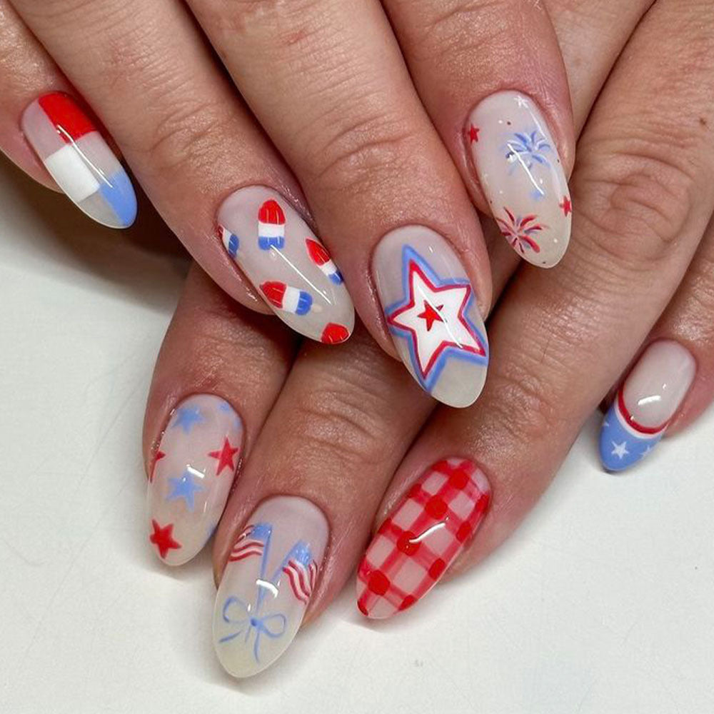 Patriotic Celebration Medium Almond Clear with Colorful Star Designs