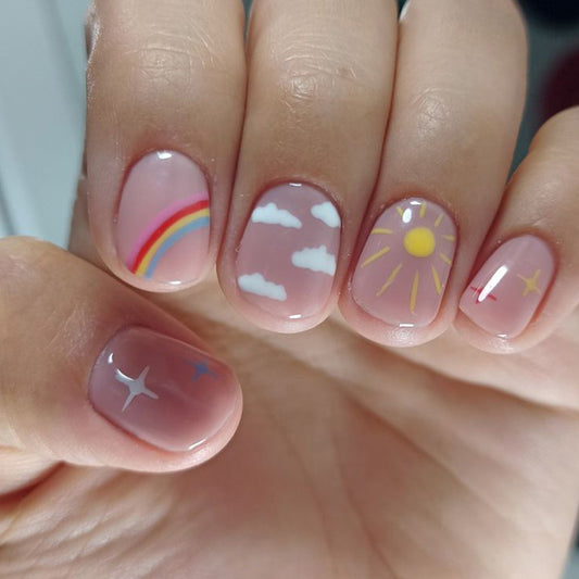 Sunny Daydream Short Squoval Pastel Shades with Whimsical Designs