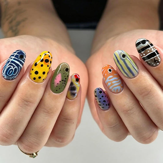 Artistic Vibrance Long Oval Multi-Pattern Press On Nail Set