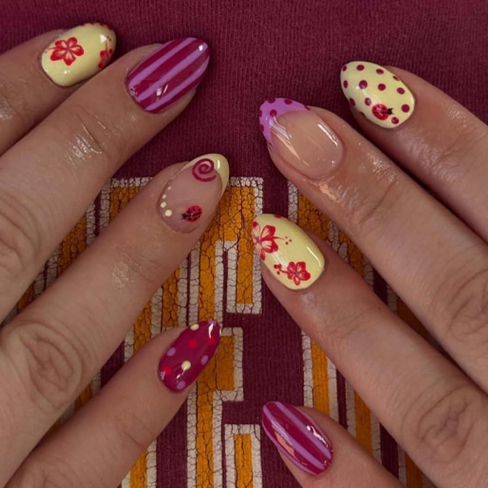 Botanical Bliss Short Almond Yellow with Playful Floral Accents