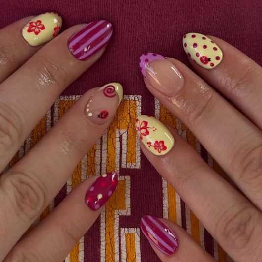 Botanical Bliss Short Almond Yellow with Playful Floral Accents