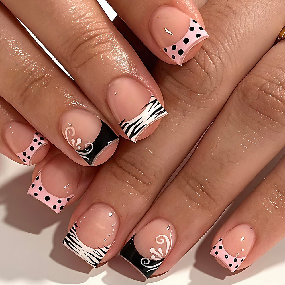 Zebra Chic Short Square Pink and Black Design Press On Nail Set