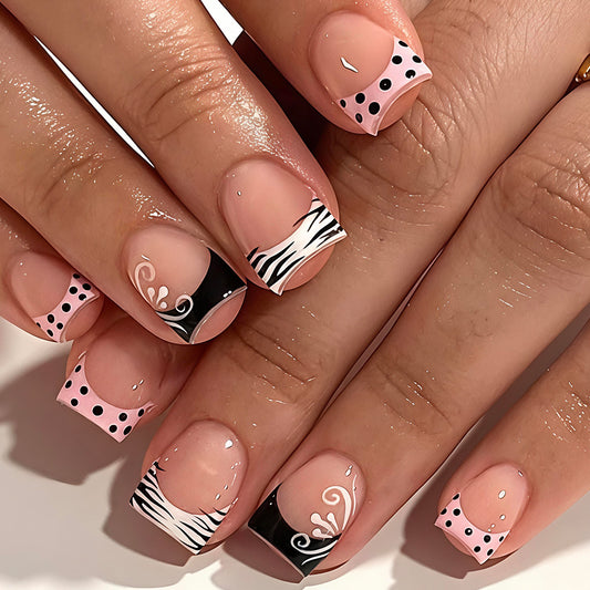 Zebra Chic Short Square Pink and Black Design Press On Nail Set