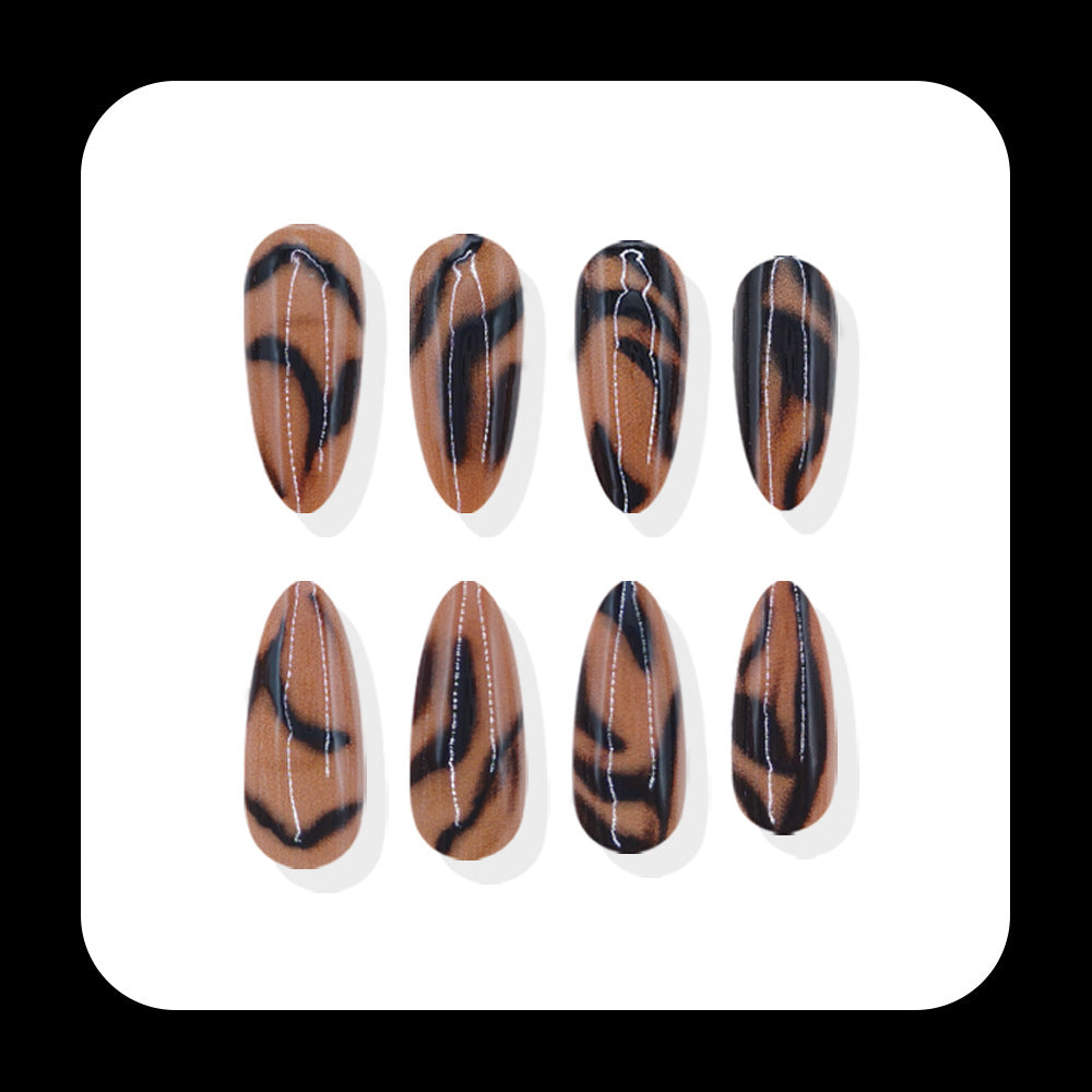 Wild Safari Long Almond Brown Animal Print Press On Nails Set with Glossy Finish