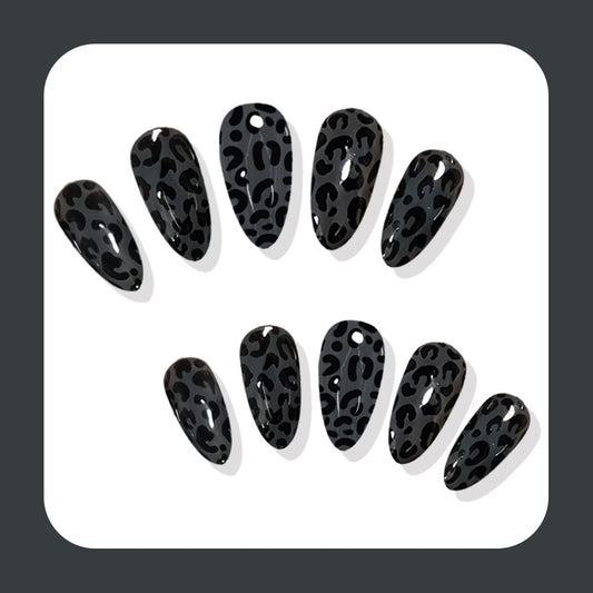 Wild Safari Medium Almond Black Leopard Print Press On Nail Set