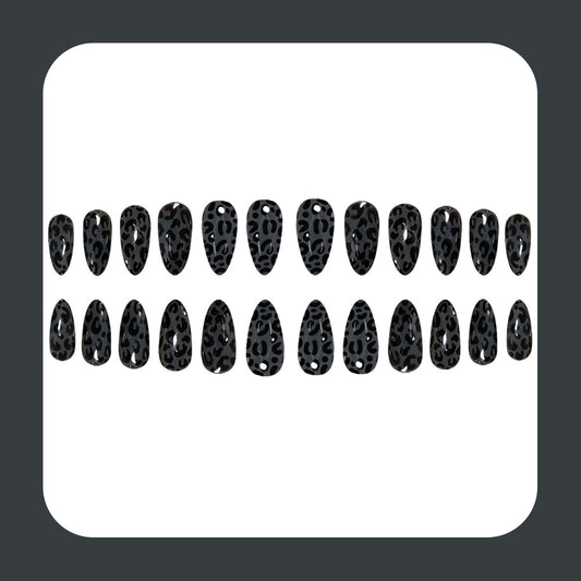 Wild Safari Medium Almond Black Leopard Print Press-On Nail Set