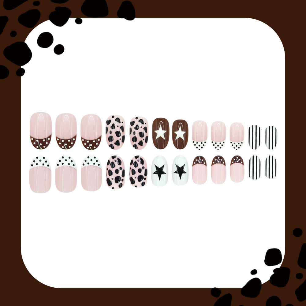 Chocolate Delight Medium Oval Elegant Star Design Press On Nail Set