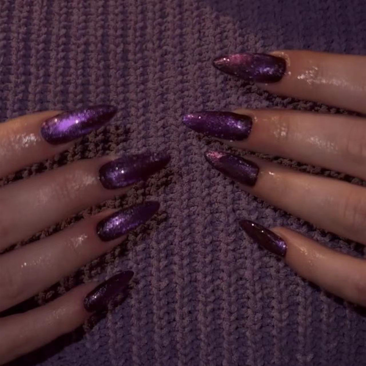 Galaxy Glamour Long Stiletto Purple Glitter Press On Nail Set for Stunning Sparkle and Easy Application