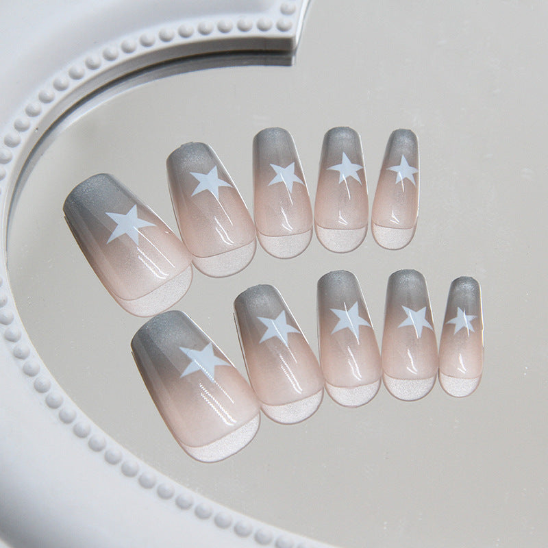 Celestial Dreams Long Coffin Ombre Beige Press On Nail Set with Star Accents