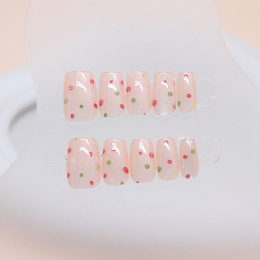 Summer Garden Party: Short Square Pink Press On Nails with Colorful Confetti Accents