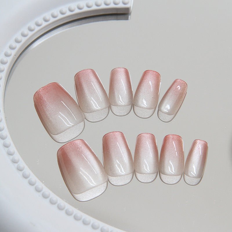 Ethereal Glow Short Square Pink and White Shimmer Ombre Press On Nails