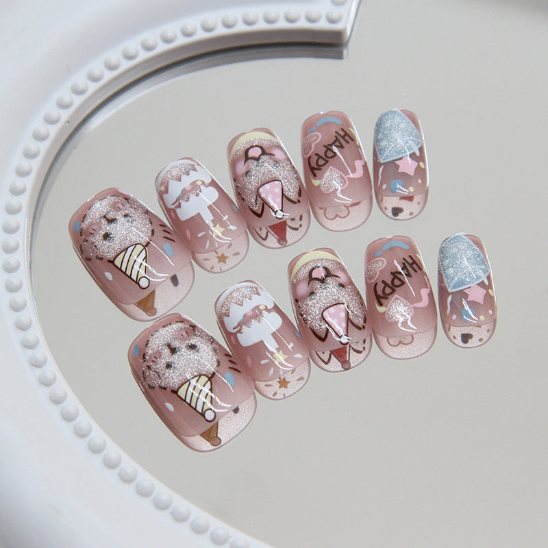 Enchanted Unicorn Short Round Pink Glitter Accented Press On Nail Set