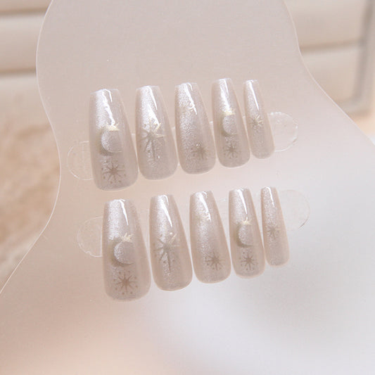 Winter Elegance Long Coffin Silver Glitter Press On Nail Set with Snowflake Accents