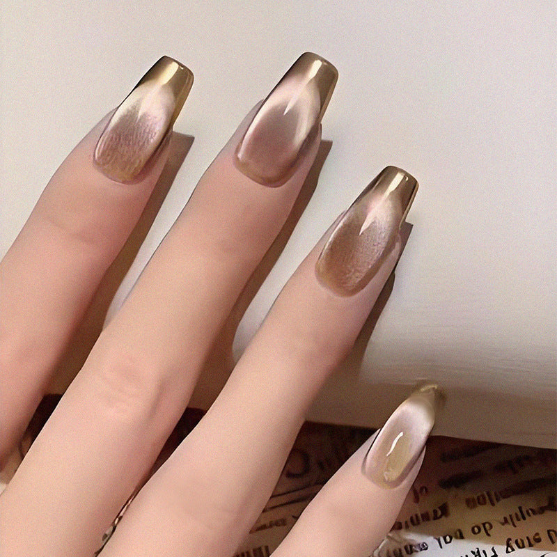 Glamorous Evening Medium Coffin Beige Press On Nails with Metallic Accents