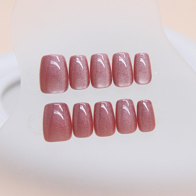 Enchanted Rose Short Square Pink Shimmer Press On Nail Set for Easy Home Manicure