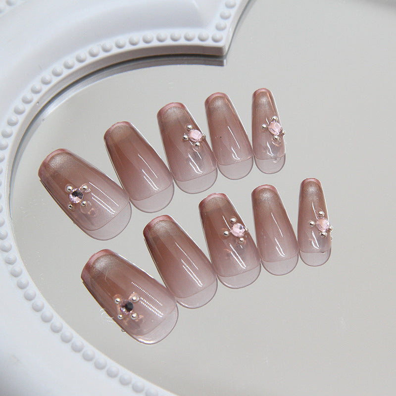 Elegant Bridal Collection Medium Coffin Mauve Press On Nails with Crystal Embellishments