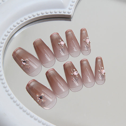 Elegant Bridal Collection Medium Coffin Mauve Press On Nails with Crystal Embellishments