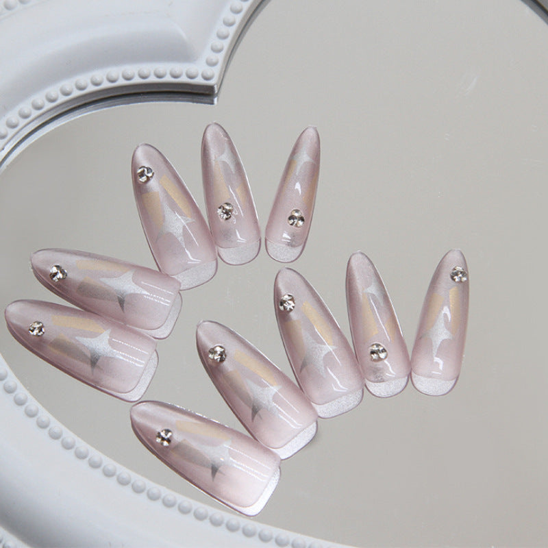 Enchanted Elegance Long Stiletto Pale Pink Press On Nails with Sparkling Star Accents