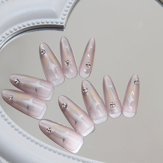 Enchanted Elegance Long Stiletto Pale Pink Press On Nails with Sparkling Star Accents