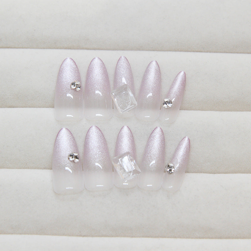 Enchanted Evening Long Stiletto Lavender Press On Nails with Elegant Rhinestone Accents