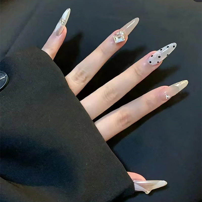 Elegant Sparkle Collection Long Stiletto Neutral Tones Press On Nail Set with Rhinestone Accents