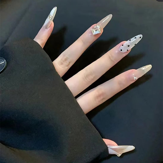 Elegant Sparkle Collection Long Stiletto Neutral Tones Press On Nail Set with Rhinestone Accents